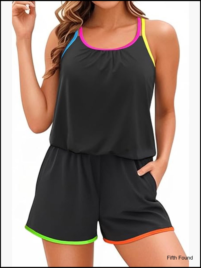One Piece Boyleg Swimsuit With Pockets Modest Bathing Suit Tankini Romper
